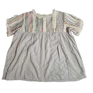 Altard State Boho Striped Fringe Dress Tunic Cream Multi Color Size M